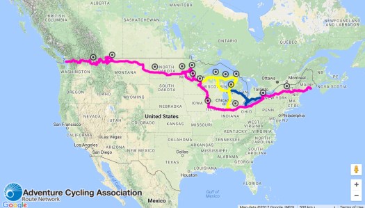 USA route map Northern Tier